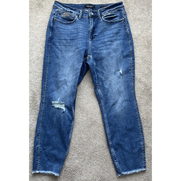 Judy Blue Jeans Women 16W Boyfriend Fit Blue Howdy Stitching Distressed Stretch - Picture 1 of 7